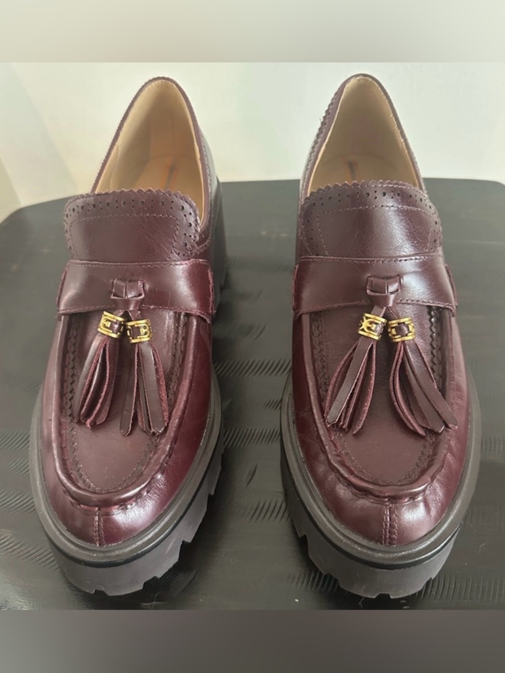 Women’s Leather Platform Loafers Deep Garnet 8.5 - Picture 3 of 7